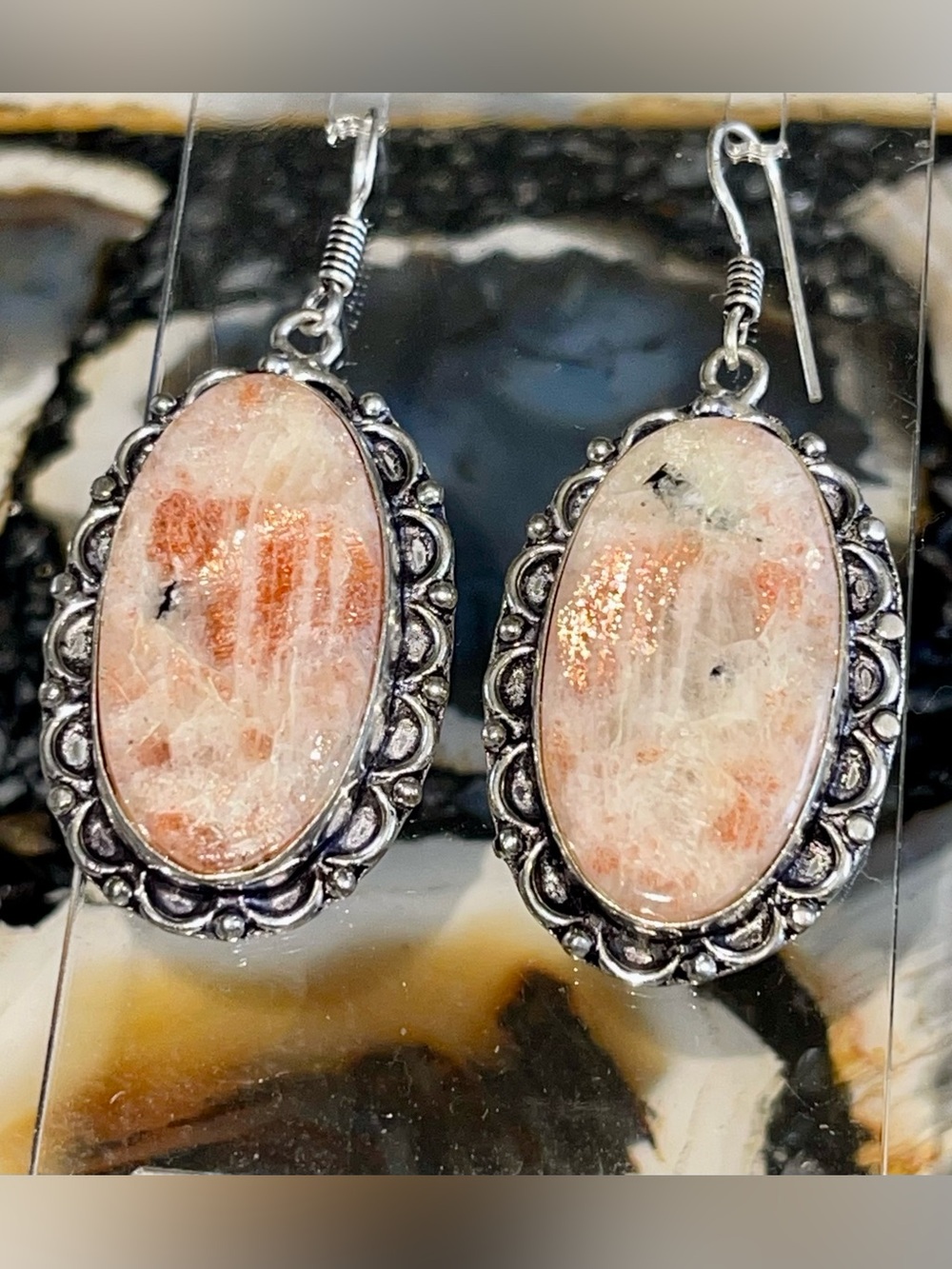 Peach Sunstone Feldspar Earrings- “ Stone of Leadership”